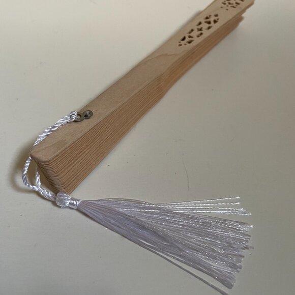 Laser-Cut Wooden Hand Fan with Tassel - Picture 5 of 8